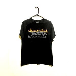 Thrasher Magazine Black Yellow Logo Flames Skate T-shirt Men’s Size Medium
